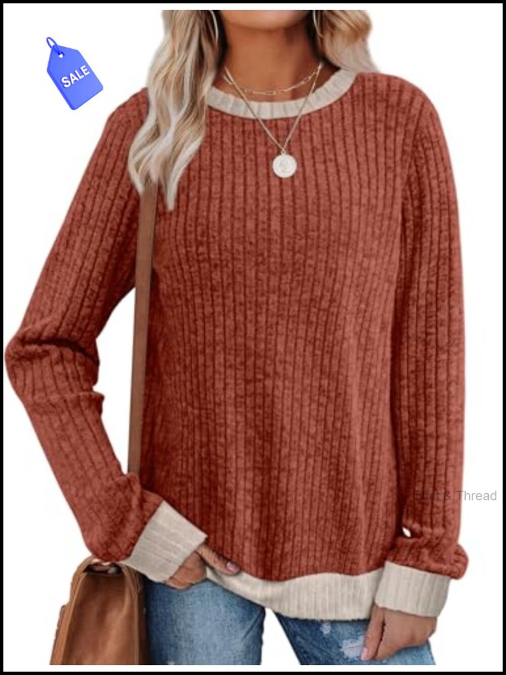 Womens Long Sleeve Tunic Sweater Lightweight Loose Fit Crewneck